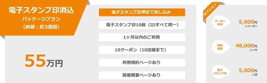 電子スタンプ印消込パッケージプラン（納期：約3週間）55万円