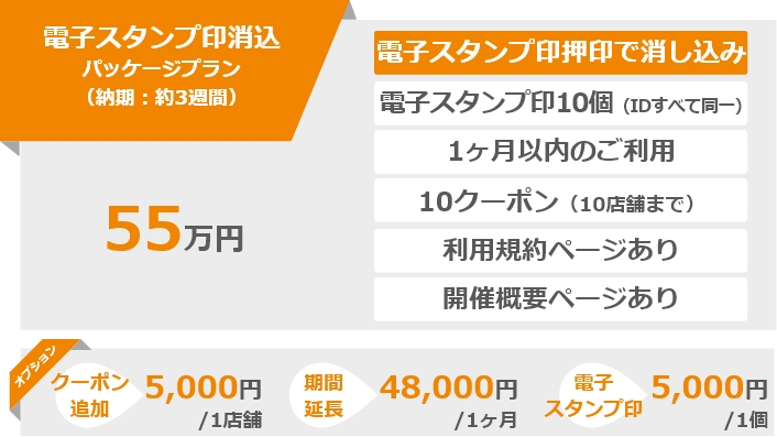 電子スタンプ印消込パッケージプラン（納期：約3週間）55万円