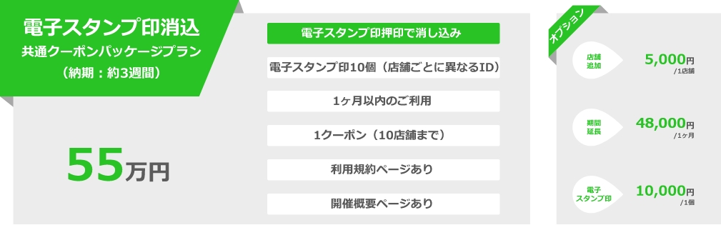 電子スタンプ印消込共通クーポンパッケージプラン（納期：約3週間）55万円