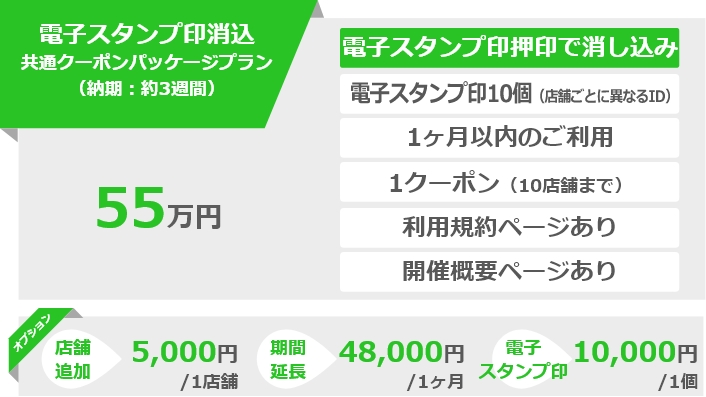 電子スタンプ印消込共通クーポンパッケージプラン（納期：約3週間）55万円